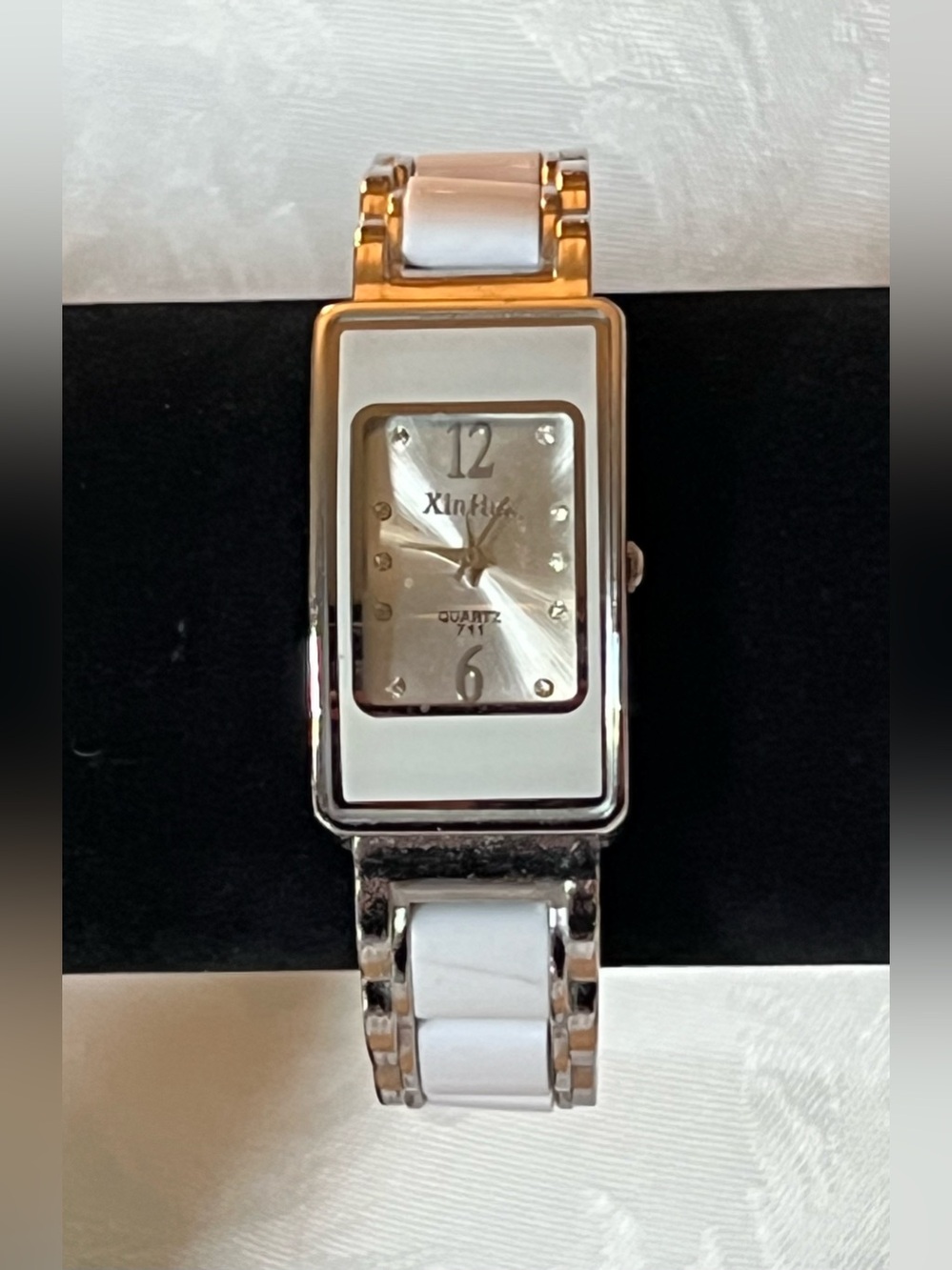 Xinhua White & Silver Tone Rectangular Quartz Watch